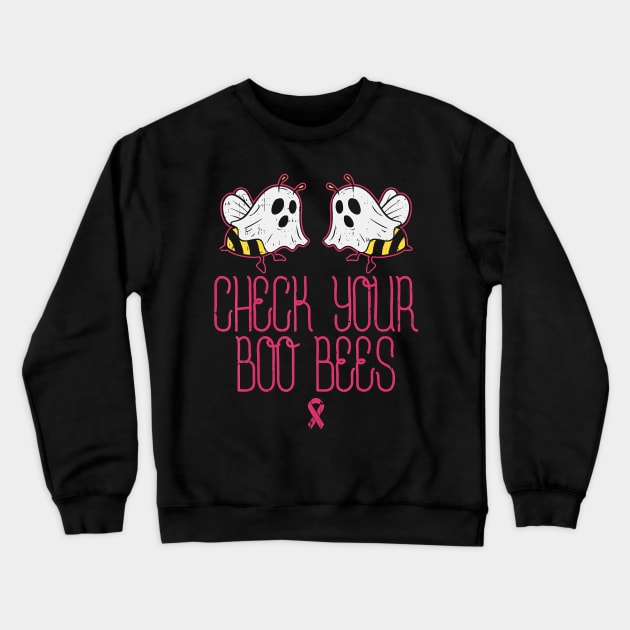 Check Your Boo Bees Breast Cancer Awareness Halloween Crewneck Sweatshirt by JaydeMargulies